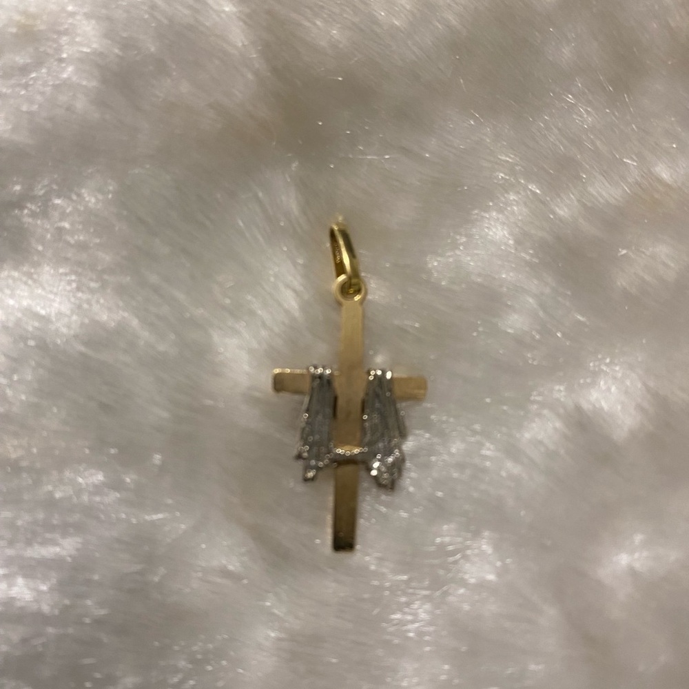 🍀VTG 14K MS66 Solid Gold and Silver Scarf Cross Pendant